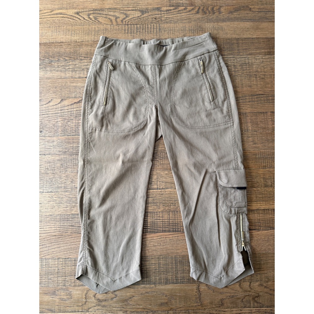 Jamie Sadock Tan Cargo Capri Pants Womens 4 Khaki Zipper Pocket Crop Golf 31327